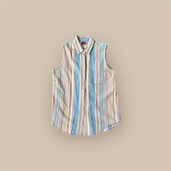 Striped colorful Sleeveless collar button down Shirt - Picture 1 of 8